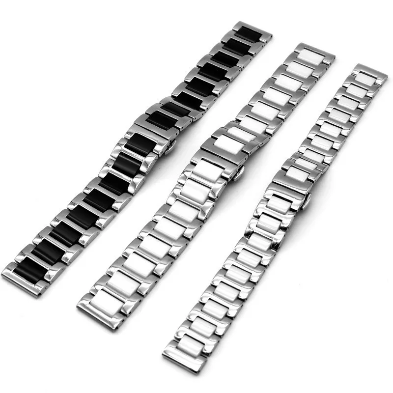 Ceramic Watch Strap Black White Links Stainless Steel Ceramic Belt Accessories Replacement 16mm 18mm 20mm Wristbands Bracelet