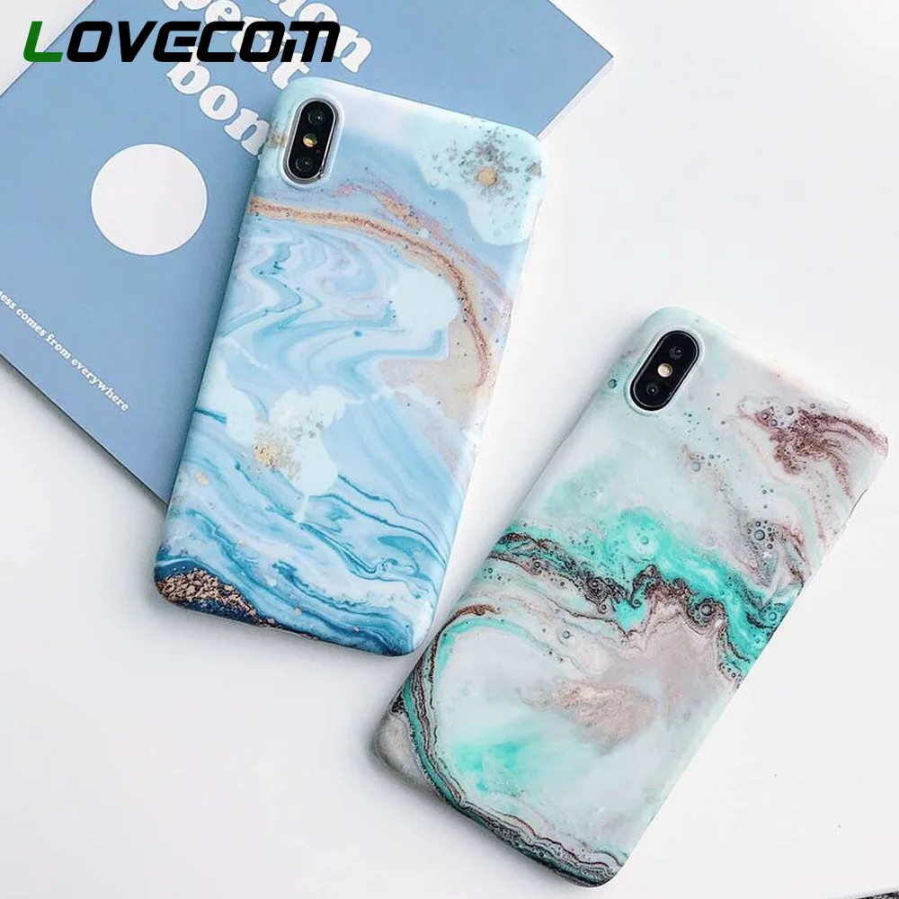 

LOVECOM Luxury Matte Marble Case For iPhone X XS Max XR 6 6S 7 8 Plus Hot Fluvial Vortex Printed Soft IMD Phone Back Cover Gift