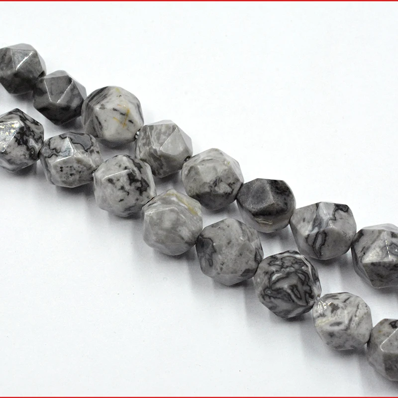 

Free Shipping Natural Grey Map Stone 7-8mm Multi-faceted Drill Stone Beads for Jewelry Making Charm Bracelet DIY large hole