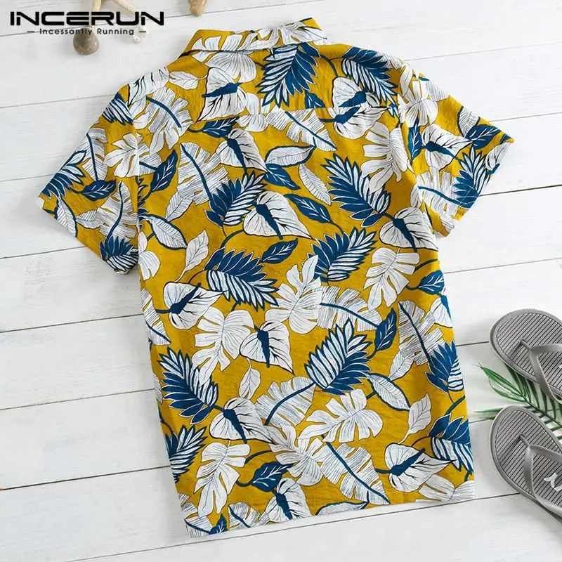 INCERUN Для мужчин Гавайский футболка с цветочным принтом Повседневное и пуговицы с лацканами с коротким рукавом пляжный рубашка Для мужчин Camisa Masculina S-5XL лето