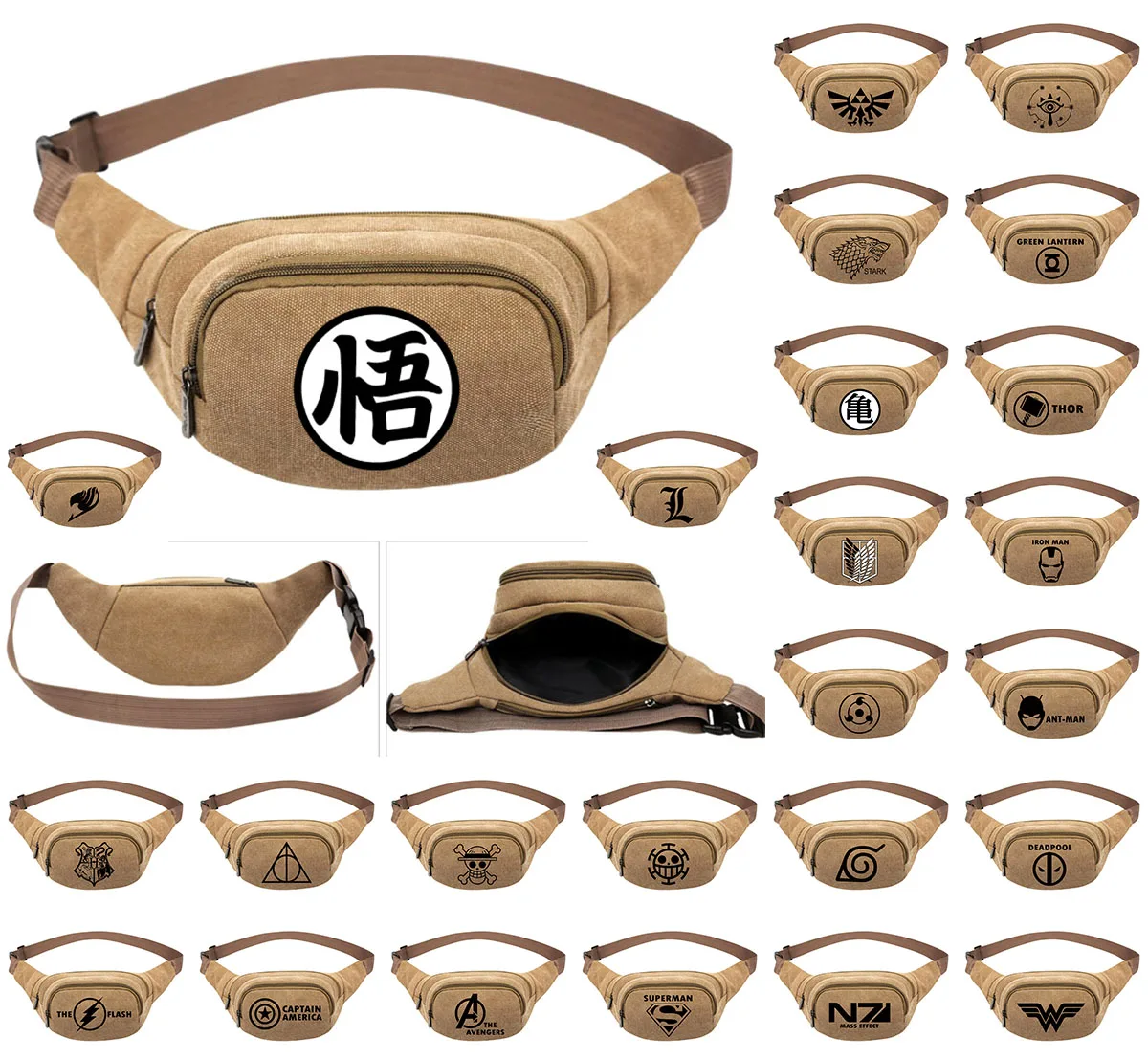 

Anime Game Avengers Justice League Canvas Waist Pack Pouch Hiking Outdoor Bag Running Bike Sport Purse Phone Pouch Belt Bags