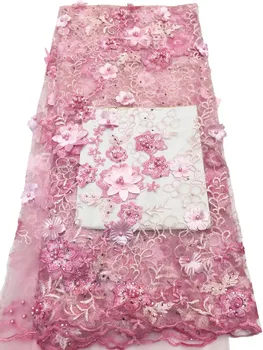 

New style Nigerian 3D lace fabrics 2019 high quality embroidered beaded stones African lace fabric wedding french net tulle lace