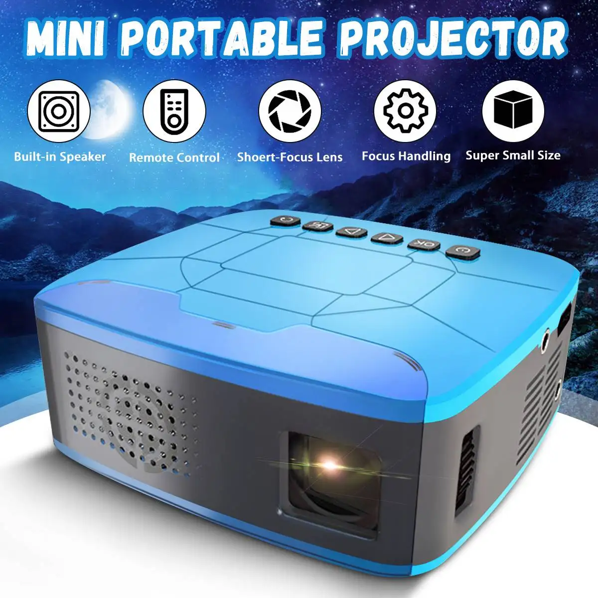 

680LM HD1080P Home LED Short for Focus Throw Projector Shockproof Theater AV USB RC with remote Supports power bank