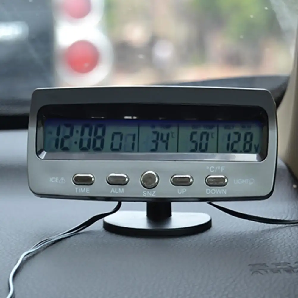  3-in-1 Multifunctional Car Clock Indoor Outdoor Thermometer Voltmeter Vehicle ABS Material Clock Wi