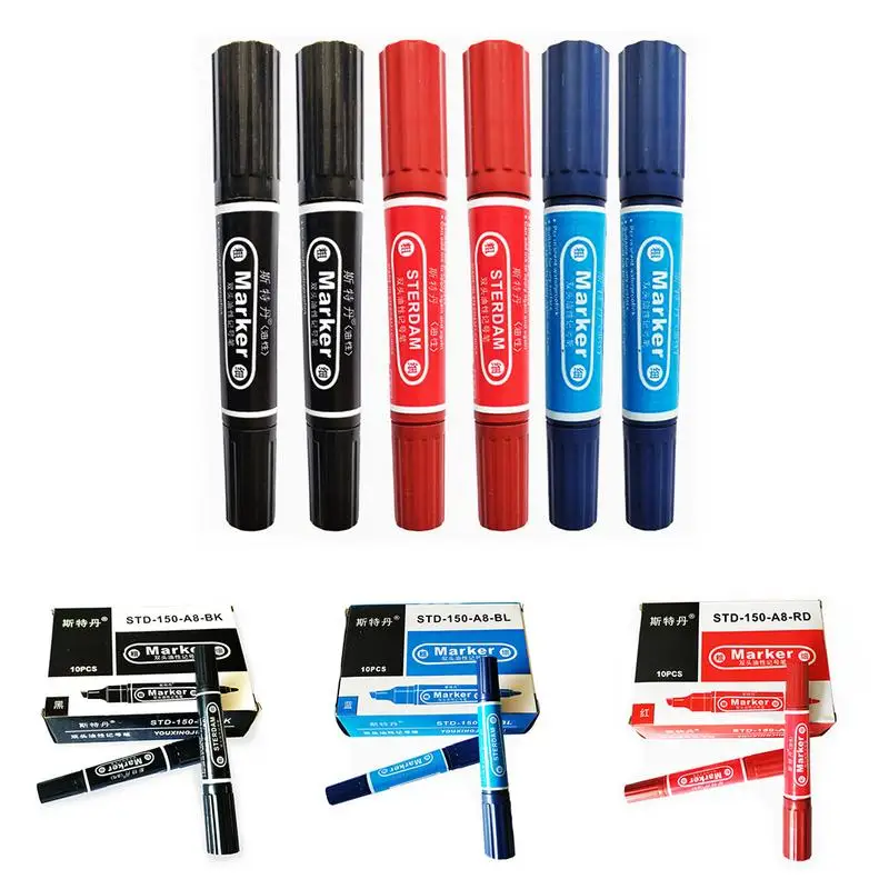 10PCS Traditional Marker Pen Quick Drying Paint Marker Double Head