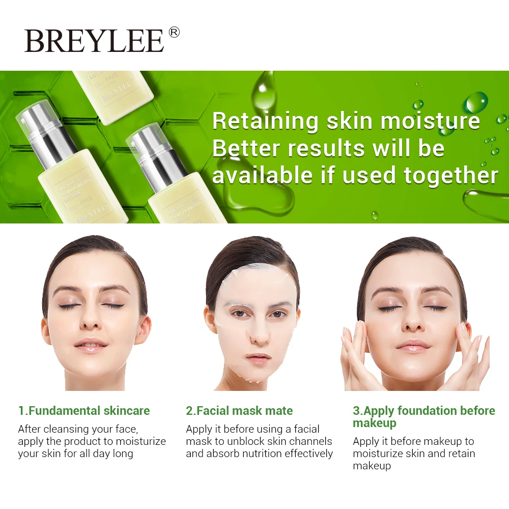 Breylee Oil-free Day Night Face Cream Shea Butter Moisturizing Lotion Anti Acne Treatment Facial Emulsion Nourishing Skin Care