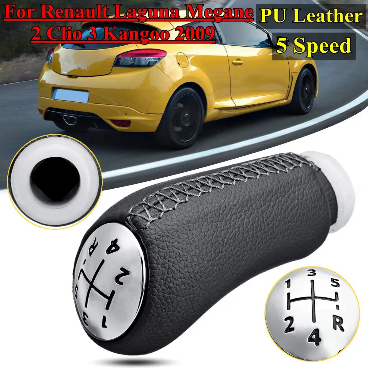 

Leather Gloss 5 Speed Car Gear Shift Knob Head Stick for Renault Laguna Megane 2 Clio 3 2003-2009 Kangoo 2009 Replacement