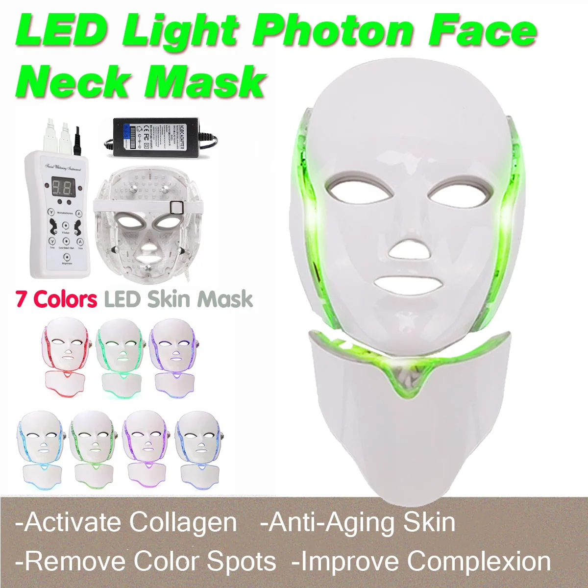 

7Colors LED Light Photon Face Neck Mask Rejuvenation For Skin Anti-Aging Beauty Light Therapy Light For Home Use EU Plug