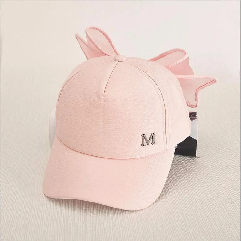 

2019NewHot Spring Cap M Mark Pink Hat With Big Bow Bending Brimmed Hat Baseball Caps Visor Women And Girl Sun Hat