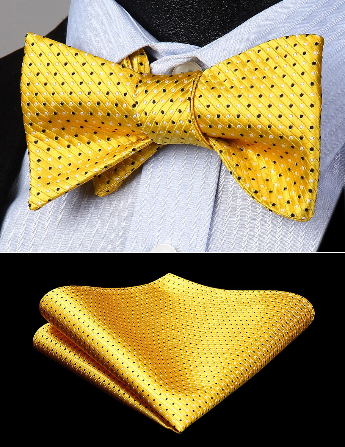 Party Wedding Bow Tie handkerchief set Mens Classic Polka Dot Yellow