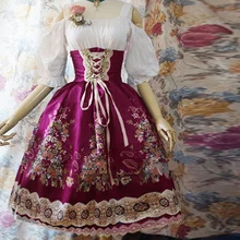 Umeko женское платье с открытыми плечами в стиле Лолиты, готическое платье для косплея размера плюс, винтажное платье с принтом, Бандажное платье с пышными рукавами