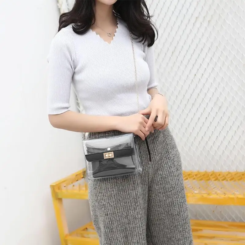 2Pcs Fashion Transparent Crossbody Bag Clutch Jelly Women Shoulder huismerk kopen in de aanbieding