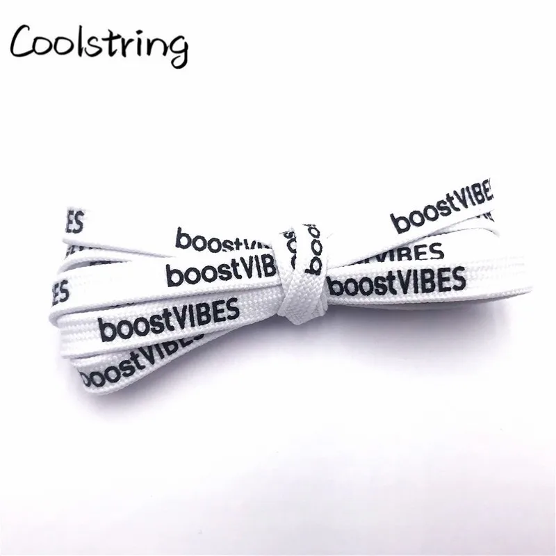 Coolstring Flat White Black Printed BoostVIBES Shoelaces Two Sided Printing Letter Bootlaces For Sports Basketball Canvas Shoes Coolstring Flat White Black Printed BoostVIBES Shoelaces Two Sided Printing Letter Bootlaces For Sports Basketball Canvas Shoes