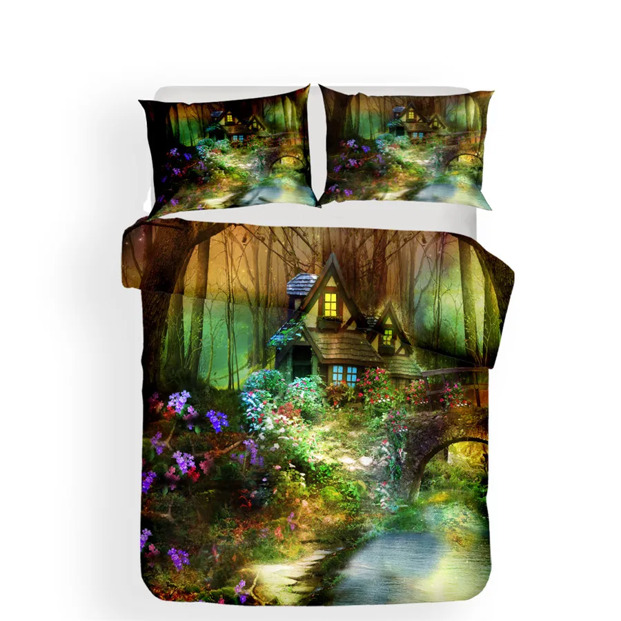 HELENGILI 3D комплект постельного белья лес Dreamland принт пододеяльник набор постельного белья с наволочкой набор домашнего текстиля# MJSL-43