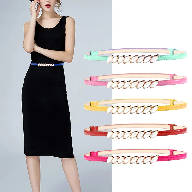 

2019 New PU Leather Belts for Women Candy Color Red Blue Pink Waist Belt White Stone Mosaic Buckle Waist Band for Ladies Dress