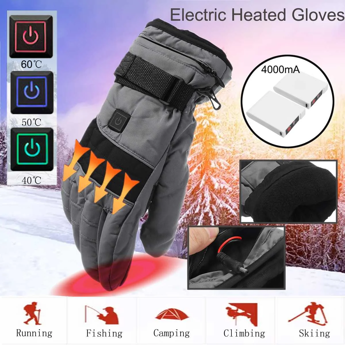 

4000MAH Smart Electric Heated Gloves Lithium Battery Self Heating Gloves Outdoor Sport Ride Motorcycle Ski Gloves for Men Women