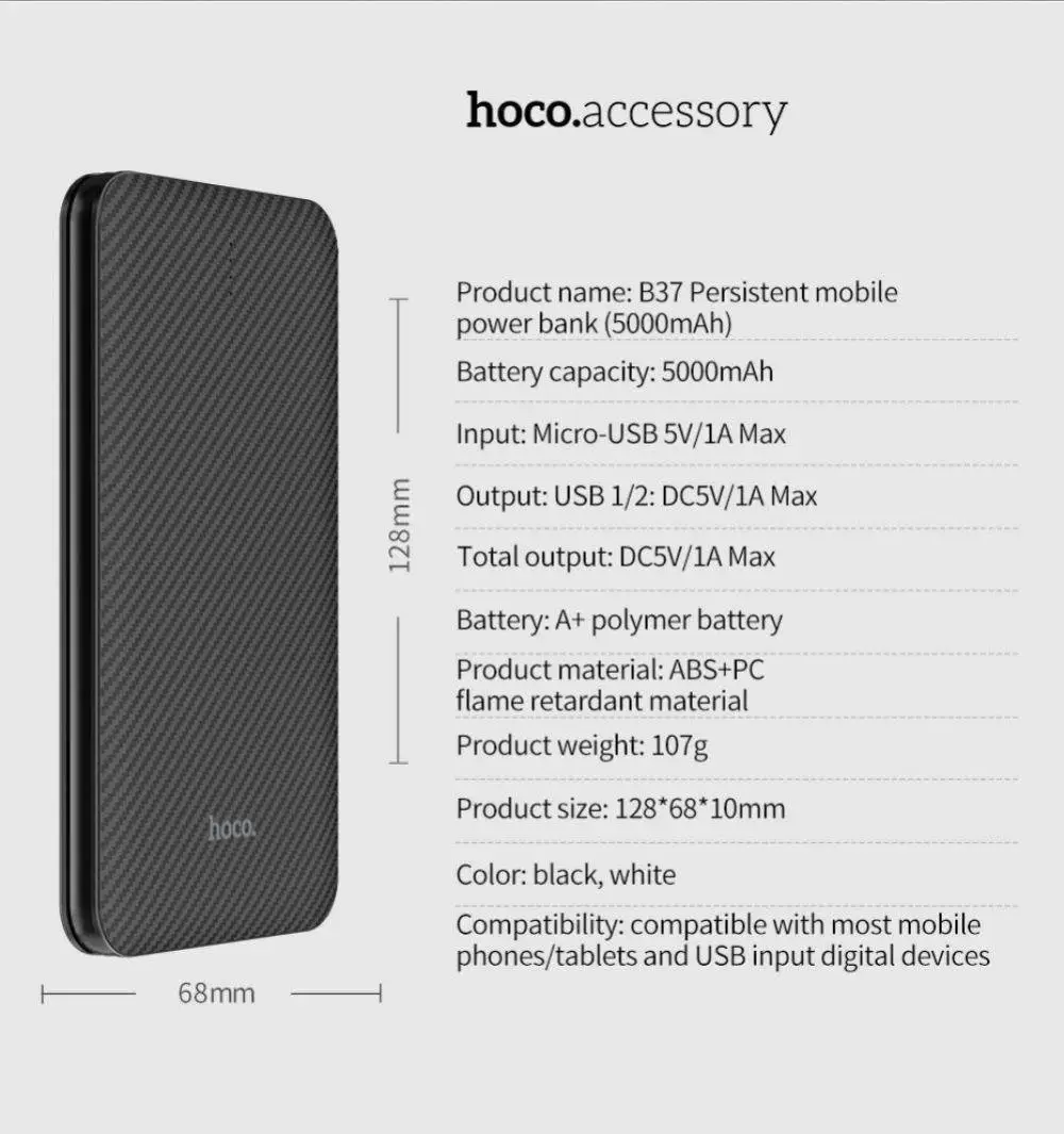 HOCO ультра тонкий 5000 mAh банк силы портативный полимерный Банк батарея mah С