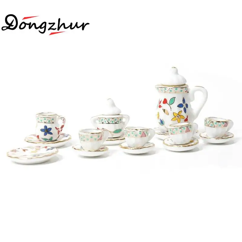 

Dongzhur Miniaturas Casa De Munecas 1:12 Doll House Mini Accessories Ceramic Teapot Cup 15pcs Suit DIY Miniature Dollhouse Toy