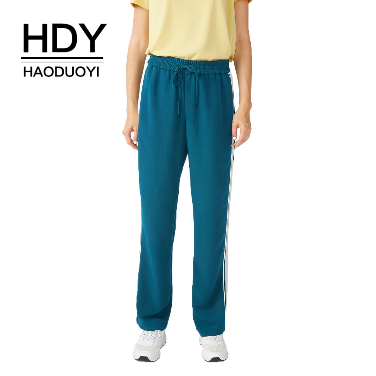 

HDY haoduoyi Simple Commuter Sports Casual Trousers Contrast Color Stitching Drawstring Loose Straight Sweatpants