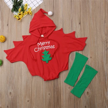 

US Red Christmas Tree Newborn Baby Girl Boy Merry Christmas Hooded Romper+Leg Warmers Outfits 0-2Years Set