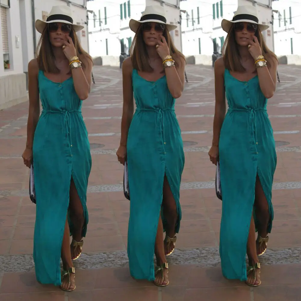

2019 Newest Hot Sexy Women Summer Chiffon Dresses Long Maxi BOHO Evening Party Solid Dress Beach Dresses Sundress