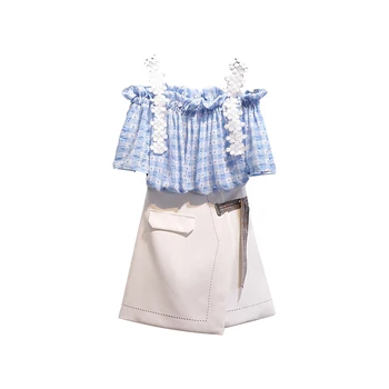 

two-piece women summer new Korean fashion girl clothes super sweet fairy condole belt off-the-shoulder blouse top white skirt
