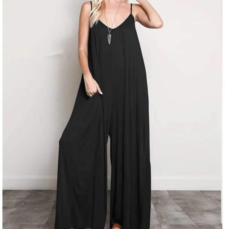 

Women Spaghetti Strap Sleeveless Wide Leg Jumpsuits Summer Sexy V Neck Beach Jumpsuits Plus Size Casual Long Rompers