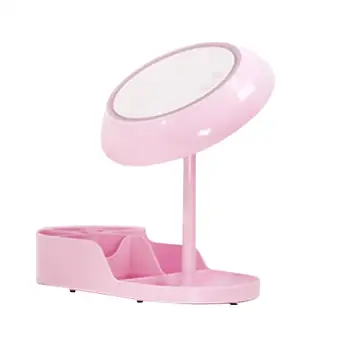 

LED Folding Mirror Double Sided Mirror Magnifying Glass Rechargeable Desk Lamp with Storage Box for Makeup Travel(Pink)