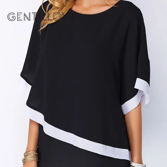 US $7.80 Plus Size Chiffon Blouse Causal Patchwork Irregular Shirts Sexy Batwing O Neck Summer Women Blouse 