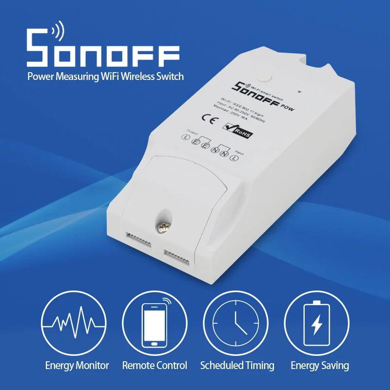 Sonoff Pow R2 Smart переключатель Wi Fi контроллер с реальным временем Мощность измерения