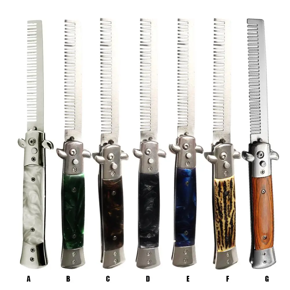 

1pcs Men's Pocket Comb Automatic Stainless Steel Foldable Knife Brushes Hair Trimmer Comb Brush Accessories Drop Shiping