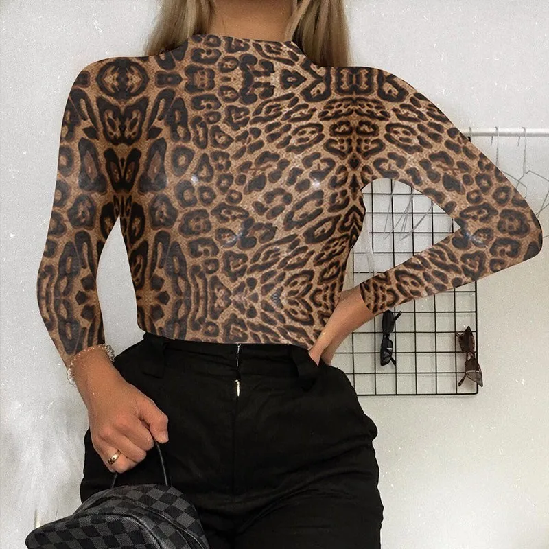 2018 Новое поступление пикантные леопардовые боди Для женщин Club водолазка Для женщин облегающий костюм с длинным рукавом купальный костюм с