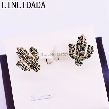 

6Pair Gold color summer New girl cubic zirconia fashion jewelry Green cz cactus stud earring