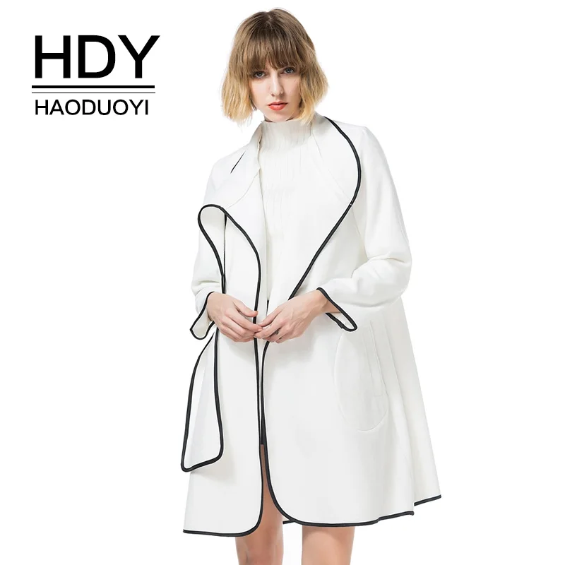 HDY Haoduoyi шерстяное пальто женская однотонная белая куртка с длинными рукавами