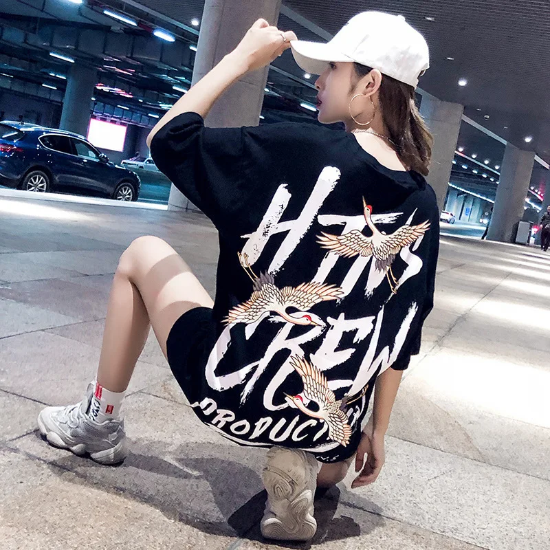 

#4253 Streetwear Harajuku 3d Printed T-Shirt Women With Short Sleeves Summer 2019 Long Hip Hop T Shirt Black Loose Cotton