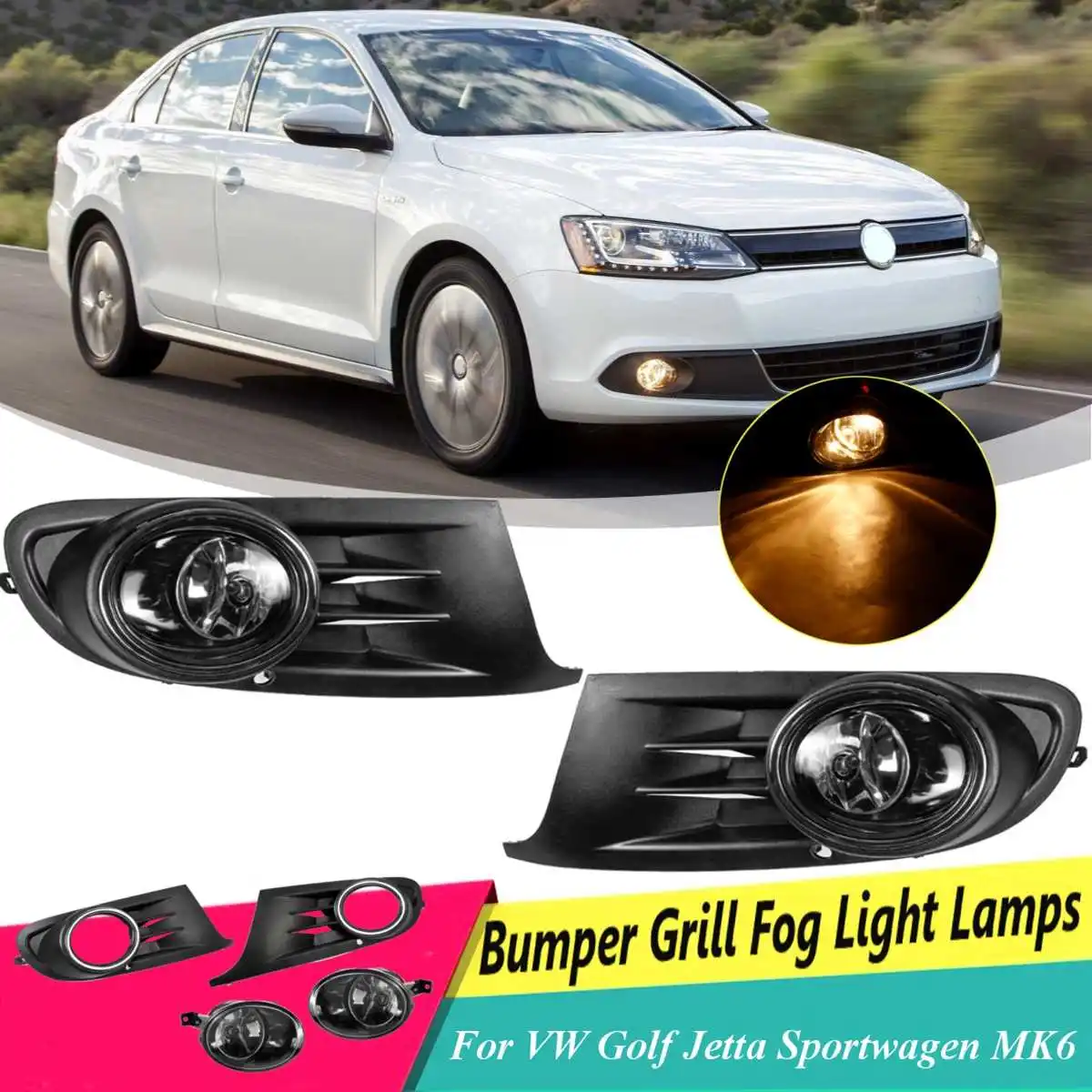 

Car Pair Front Fog Light And Cover Kit FOR VW GOLF MK6 TDI TSI JETTA 4DR SPORTWAGON 2009 2010 2011 2012 2013 2014 DRL Driving