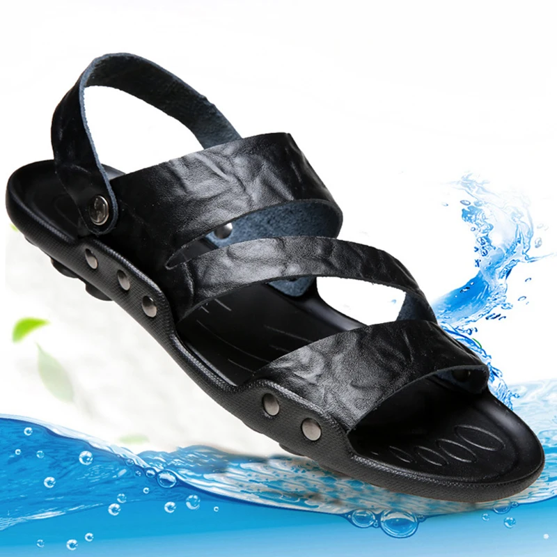 UPUPER 2019 الصيف الصنادل الجلدية الرجال بسيط أنيق تنفس مصارع الرجال الصنادل أسود الانزلاق على الشاطئ رجل الصيف أحذية