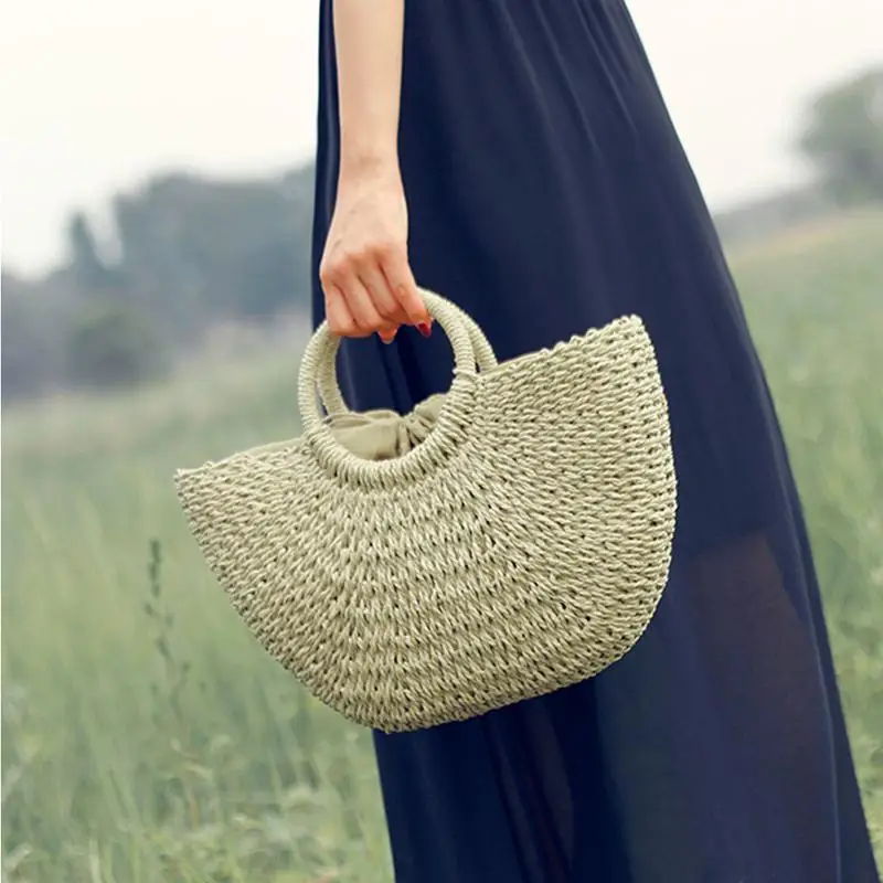 Натуральная ручная соломенная сумка ручная работа круглая бамбуковая сумка летняя сумка пляжная сумка подходит для лета