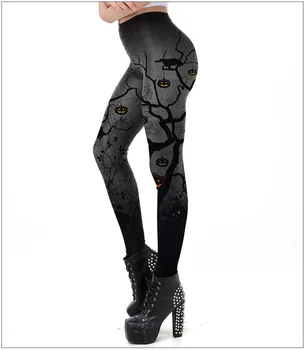 

Womens Printed Halloween Leggings The Nightmare Before Christmas Cosplay Leggin Slim Design Workout Woman Pants Stretch Pants