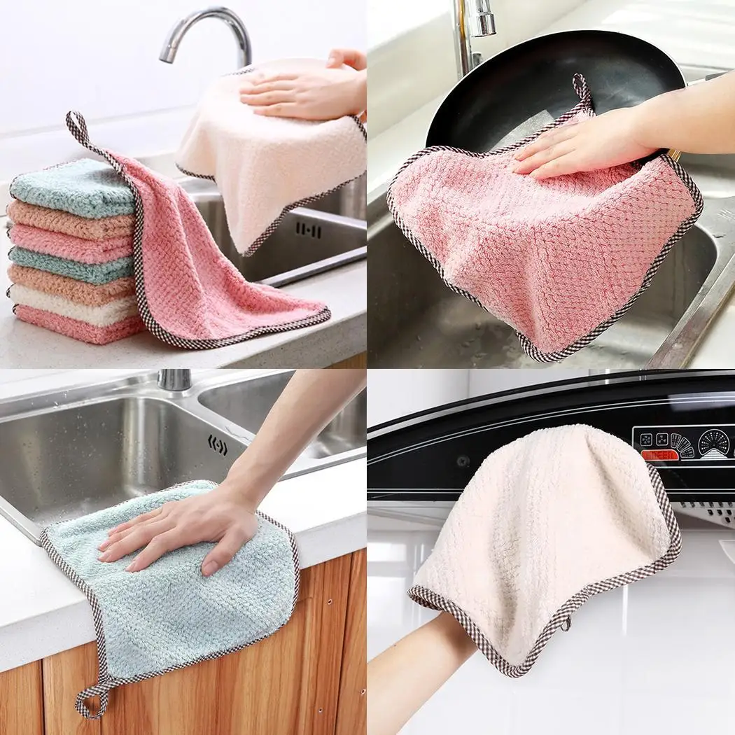 Home Kitchen Double Side Coral Fleece Dish Washing Cleaning Cloth Towel Rag Wipe | Дом и сад