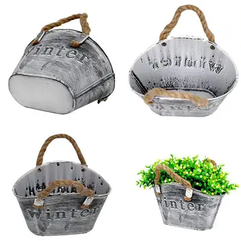 

1PC Vintage Metal Iron Keg Flower Pot Hanging Balcony Garden Plant Planter Decor Retro Pot Holder House Decoration Innovative