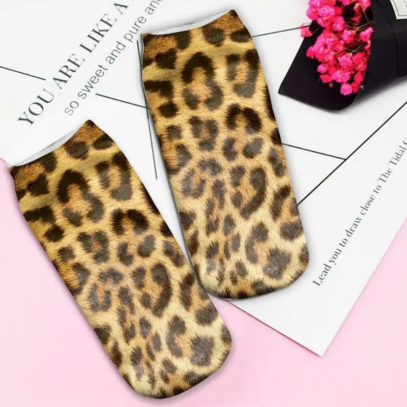 Женские Мужские леопардовые носки-лодочки, повседневные Мягкие короткие носки унисекс с принтом животных