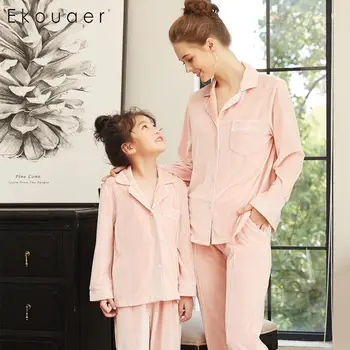 

Ekouaer Kids Mom Family Velvet Pajamas Sleepwear High Quality Nightwear Suits V-Neck Long Sleeve Shirts Long Pants Pajama Set