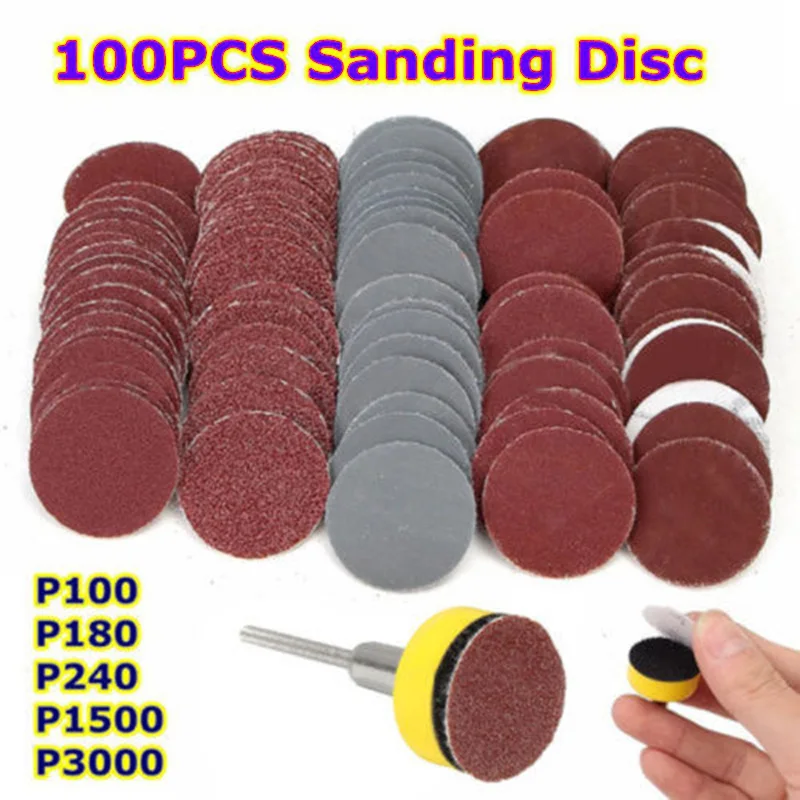 

100Pcs 1 Inch Abrasive Sanding Discs Hook Loop 100/180/240/1500/3000 Grit Hot P