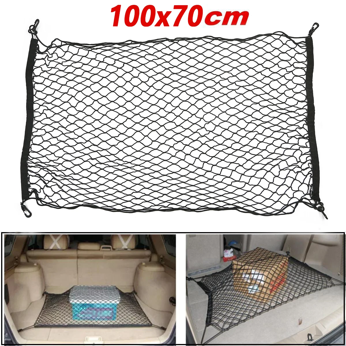 

100*70cm New Car Trunk SUV Rear Cargo Storage Elastic Mesh Net Luggage Black 1*
