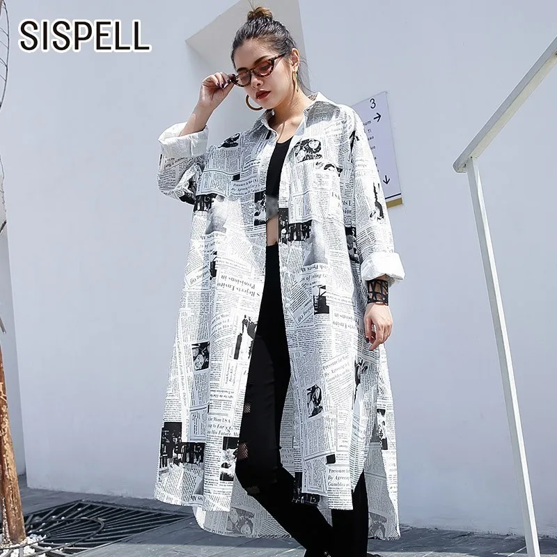 

SISPELL Print Women Tops And Blouses Shirts Lapel Long Sleeve Loose Oversize Women's Shirt Fashion Casual Clothes New