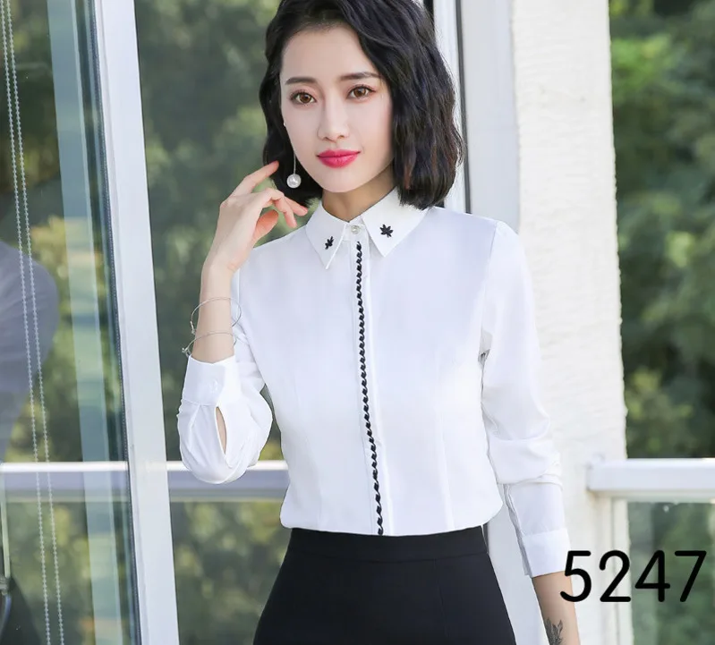 

2018 Embroidery Maple Leaf Collar Geometric Women Blouse Shirt Long Sleeve Office Ladies Blouses Top Fashion Formal Female Blusa