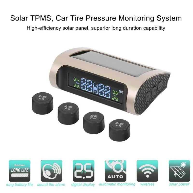 

Solar TPMS LCD Display Car Tire Pressure Monitoring System Wireless Transmission Tire Pressure Monitor Systems with 4 Sensors