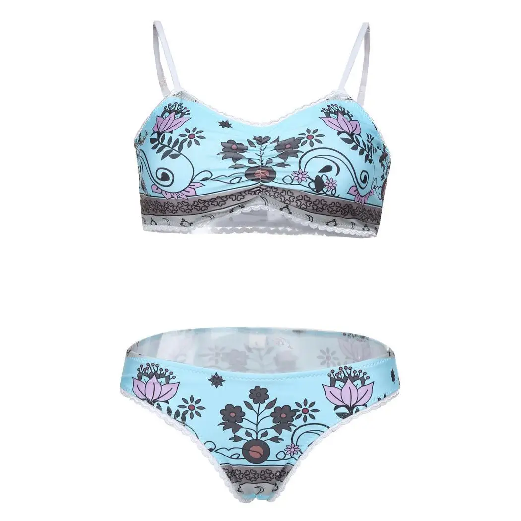 

Women Sexy V-Neck Spaghetti Strap Two Piece Wire Free Floral Padded Swimming Pool, Beach Bikini Set Swimsuit