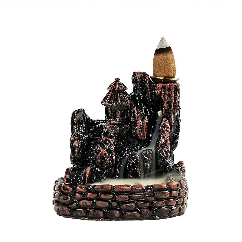 

Resin Backflow Incense Burner Lofty Mountains And Flow-Water Smoke Waterfall Sticks Holder Home Decor Handmade Incense Censer